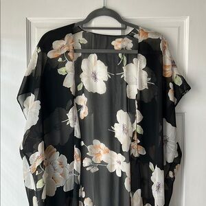 Sheer Floral Fringe Kimono